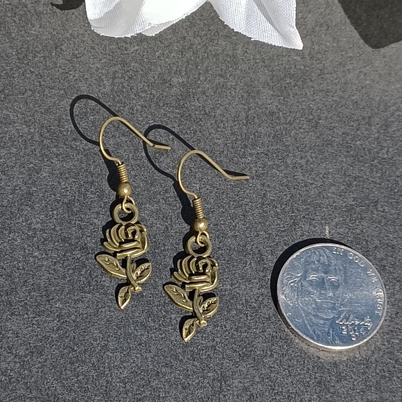 Dainty Bronze Rose Handmade Earrings - Picture 2 of 2